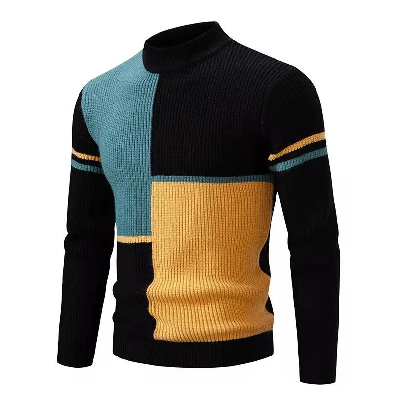Menns varm strikket genser med høy hals for vinteren. Komfortabel pullover i moderne stil.