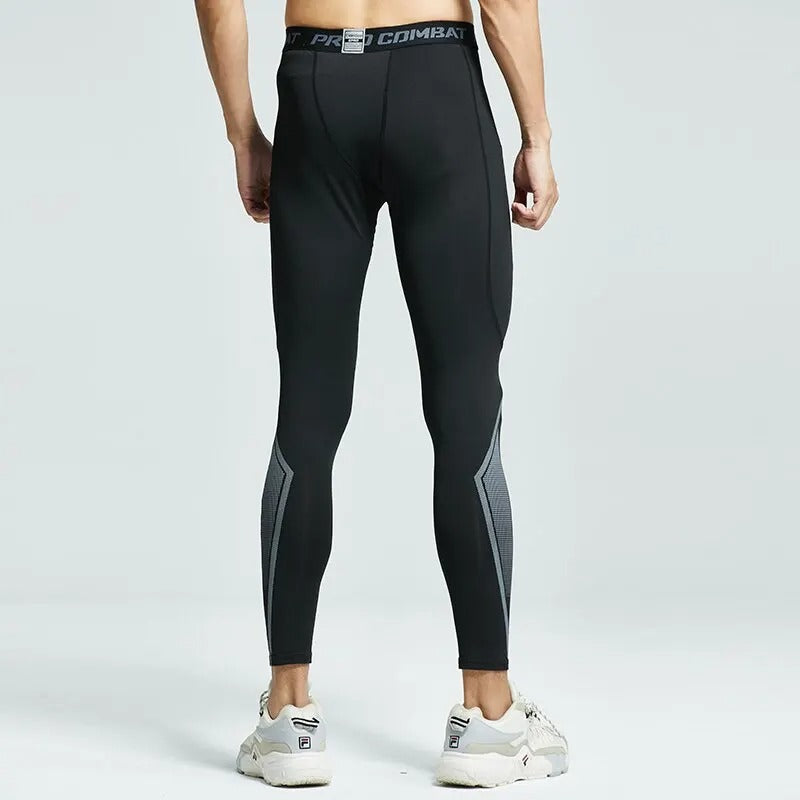 Mann i sorte treningsleggings, løper ute. Optimal varme og ytelse for vintertrening.