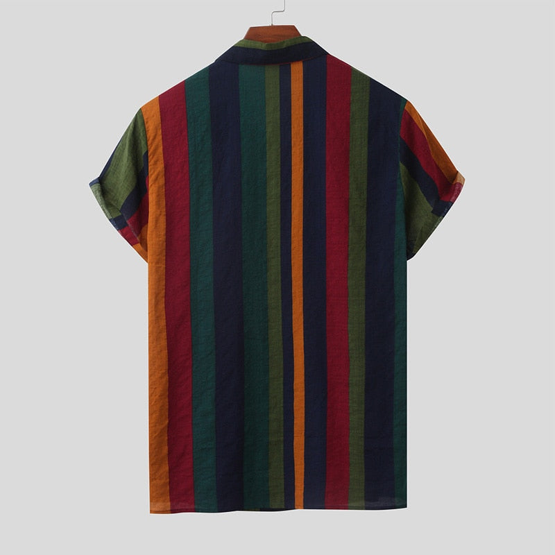 Kortermet vintage Hawaii skjorte for menn, stripete design med button down-krage.