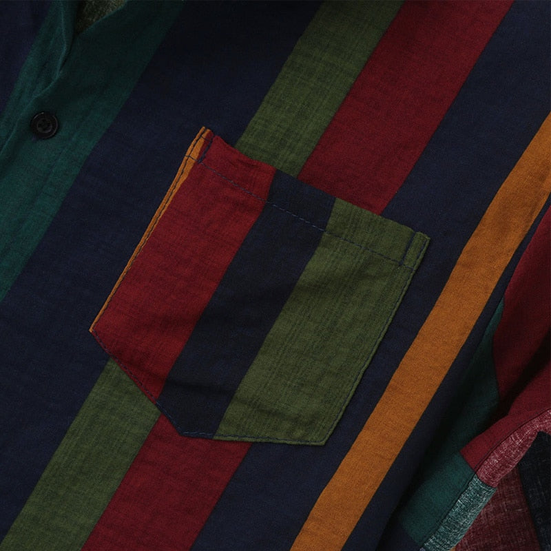 Fritidsskjorte for menn, vintage Hawaii-stil, kortermet og stripete – perfekt for sommeren.