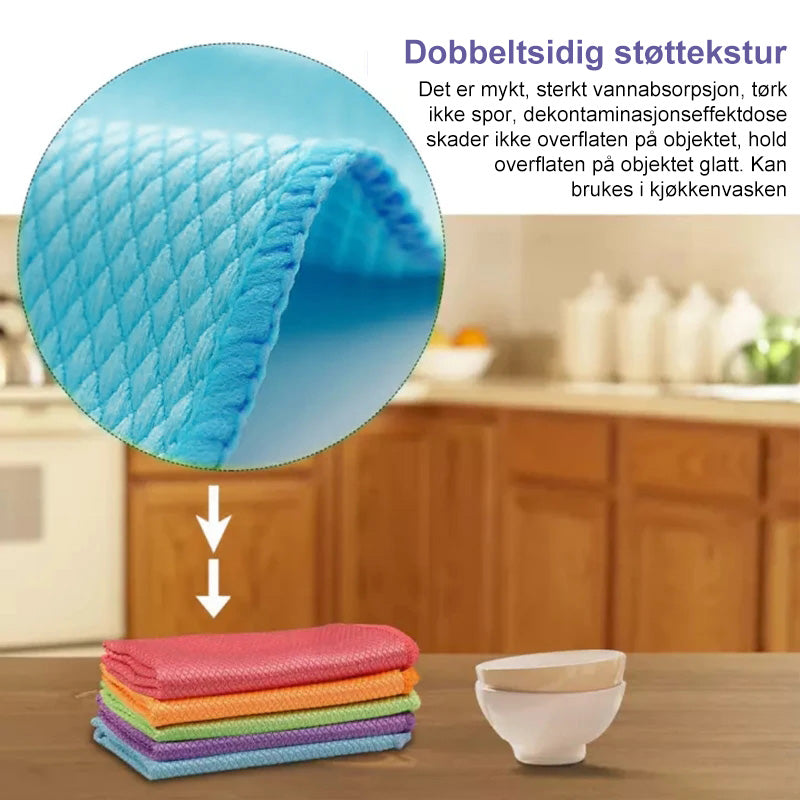 "Mikrofiber rengjøringsklut 5 stk i lyse farger, perfekt for glasspolering, uten merker, 30x40 cm størrelse."