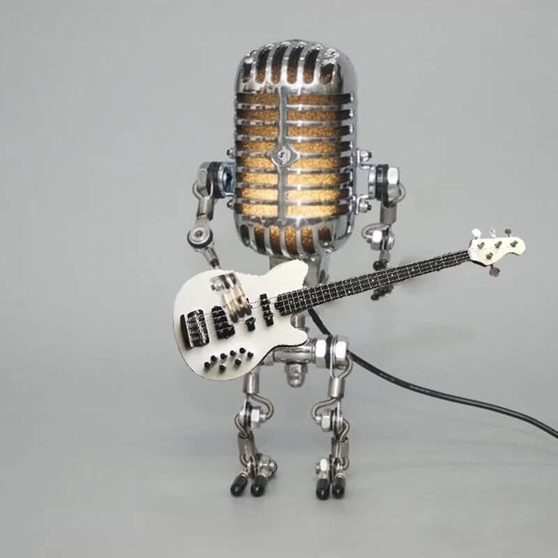 Kreativ mikrofonrobot kontorlampe med justerbar LED-belysning, gir moderne touch til ethvert rom.