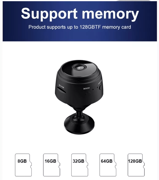 "Mini HD-kamera med 1080p oppløsning, WiFi, diskret svart design, magnetisk feste, perfekt for hjem eller kontor"