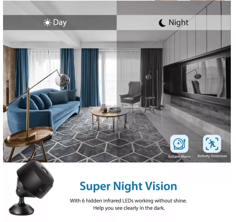 "Mini HD-kamera med 1080p oppløsning, WiFi, diskret svart design, magnetisk feste, perfekt for hjem eller kontor"