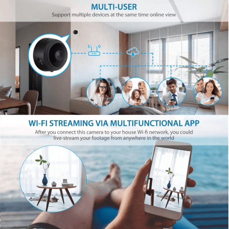 "Mini HD-kamera med 1080p oppløsning, WiFi, diskret svart design, magnetisk feste, perfekt for hjem eller kontor"
