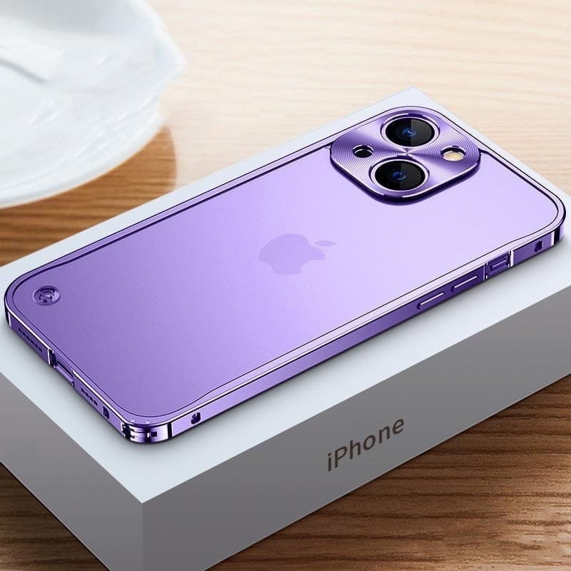 Aluminiumsramme deksel til iPhone 14, gir robust støtbeskyttelse og metall utseende.