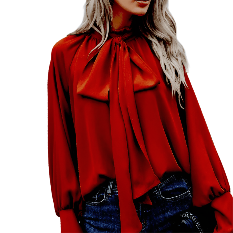 Minimalistisk, elegant langermet kvinnebluse. Perfekt for formelle og uformelle anledninger.