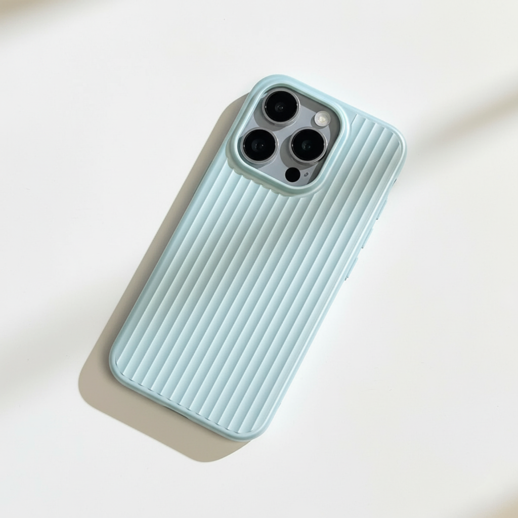 Nærbilde av et tynt iPhone telefondeksel i matt utførelse, med fokus på støtsikker materialkvalitet.