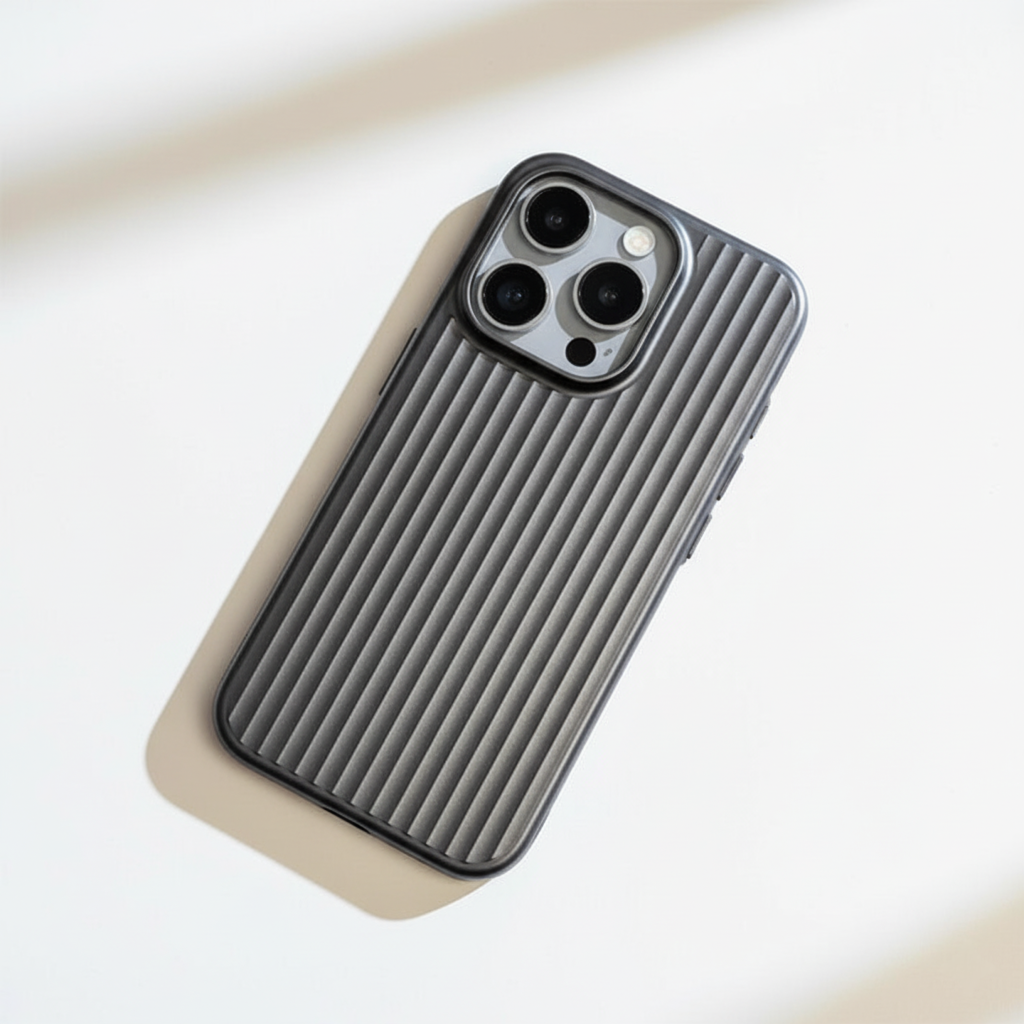 iPhone-deksel i minimalistisk design, transparent og støtsikkert, viser telefonens originale farge.