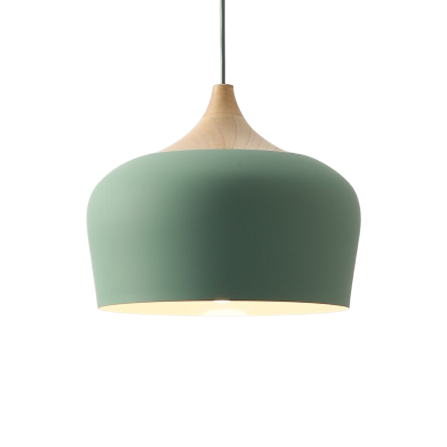 Nærbilde av ledningsdetaljer på en moderne pastell pendellampe for interiørbelysning.