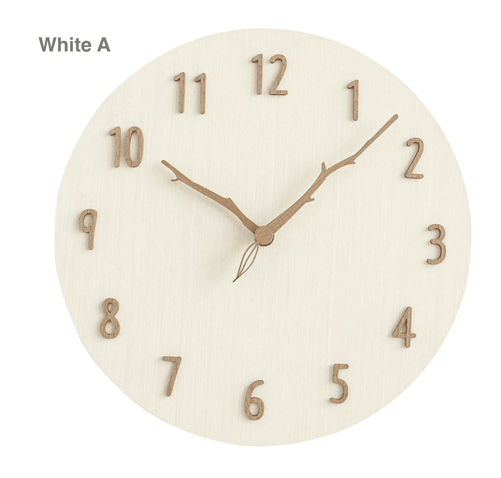 Minimalistisk veggklokke i tre, 30 cm, brun og hvit, moderne design for hjem eller kontor.