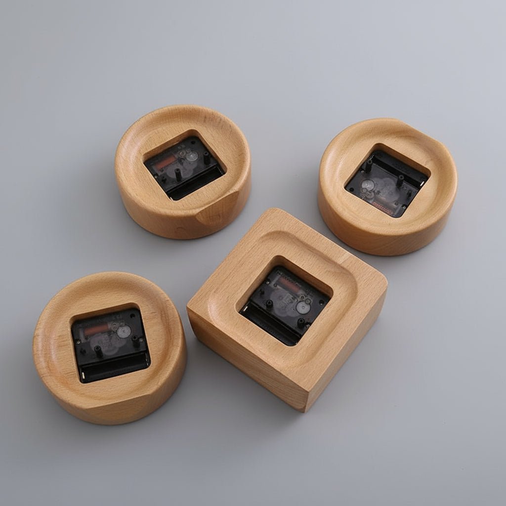 Analog treklokke, minimalistisk vekkerklokke i lyst bøketre med stille urverk