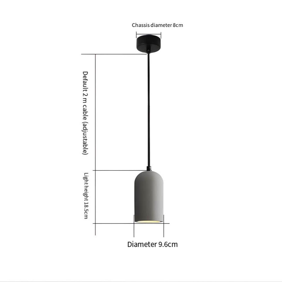 Moderne betong pendellampe med industrielt design og justerbar ledning, gir mykt lys i grå, svart eller lysegrå farge.