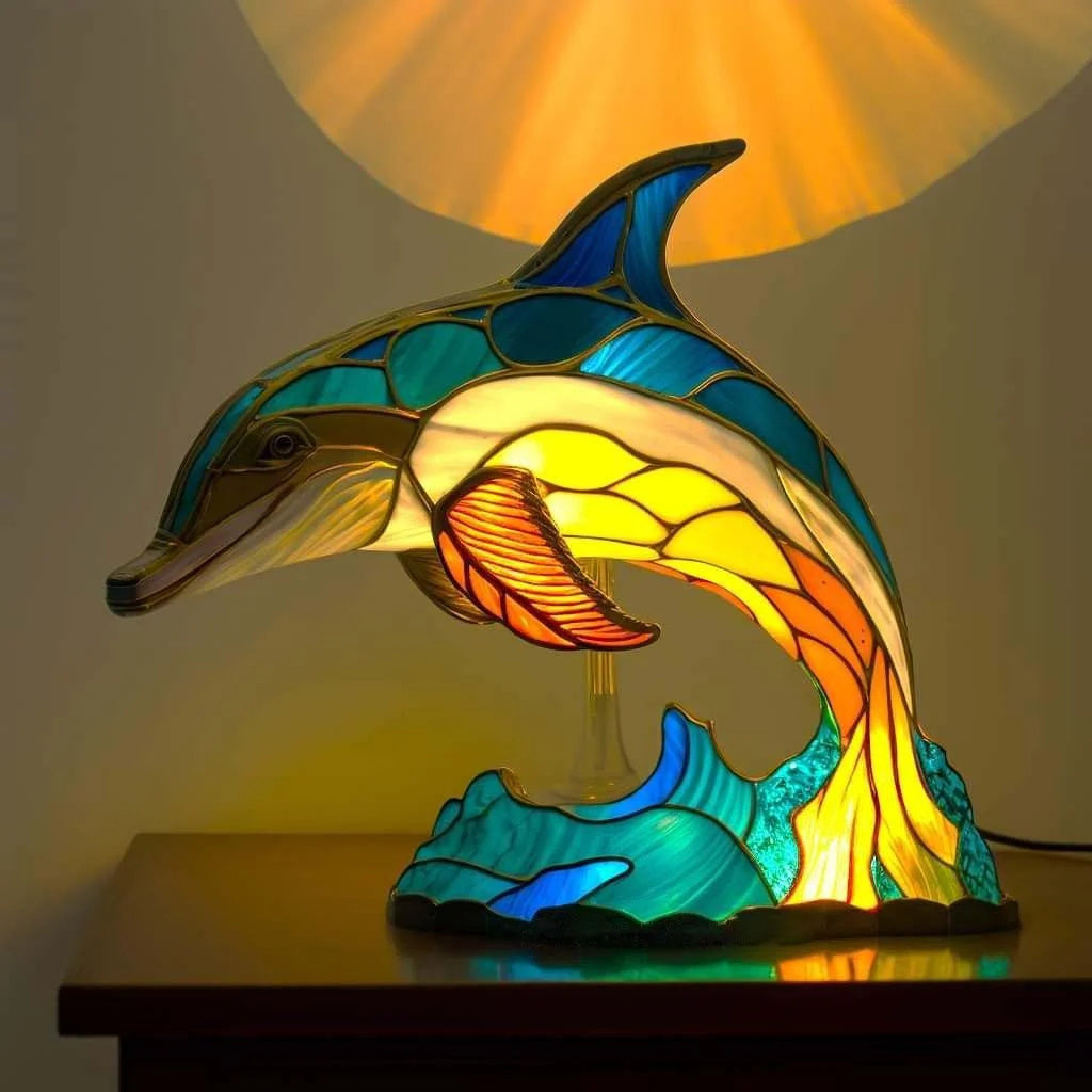 Fargerik designlampe, munnblåst glass i blått og grønt, unikt kunstinspirert stemningslys