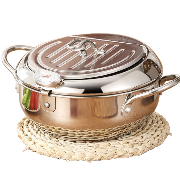 Moderne frityrkoker i rustfritt stål med temperaturkontroll, perfekt for sprø mat på hjemmekjøkkenet.