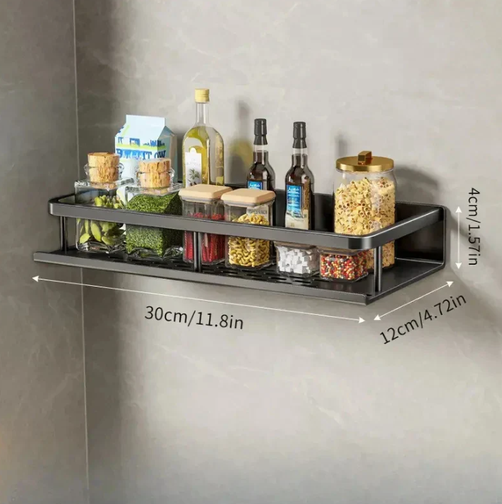 Moderne design kjøkkenhylle i grått, perfekt for oppbevaring og stil i kjøkkeninteriøret.