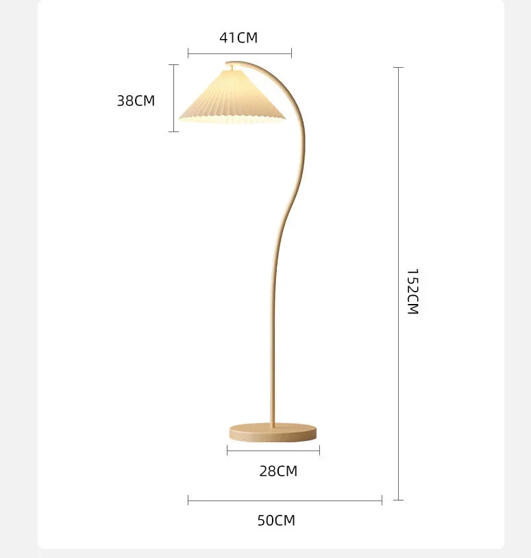 "Moderne justerbar LED-gulvlampe i stoff med elegant plissédesign, gir sofistikert stemningsbelysning i hjemmet ditt."