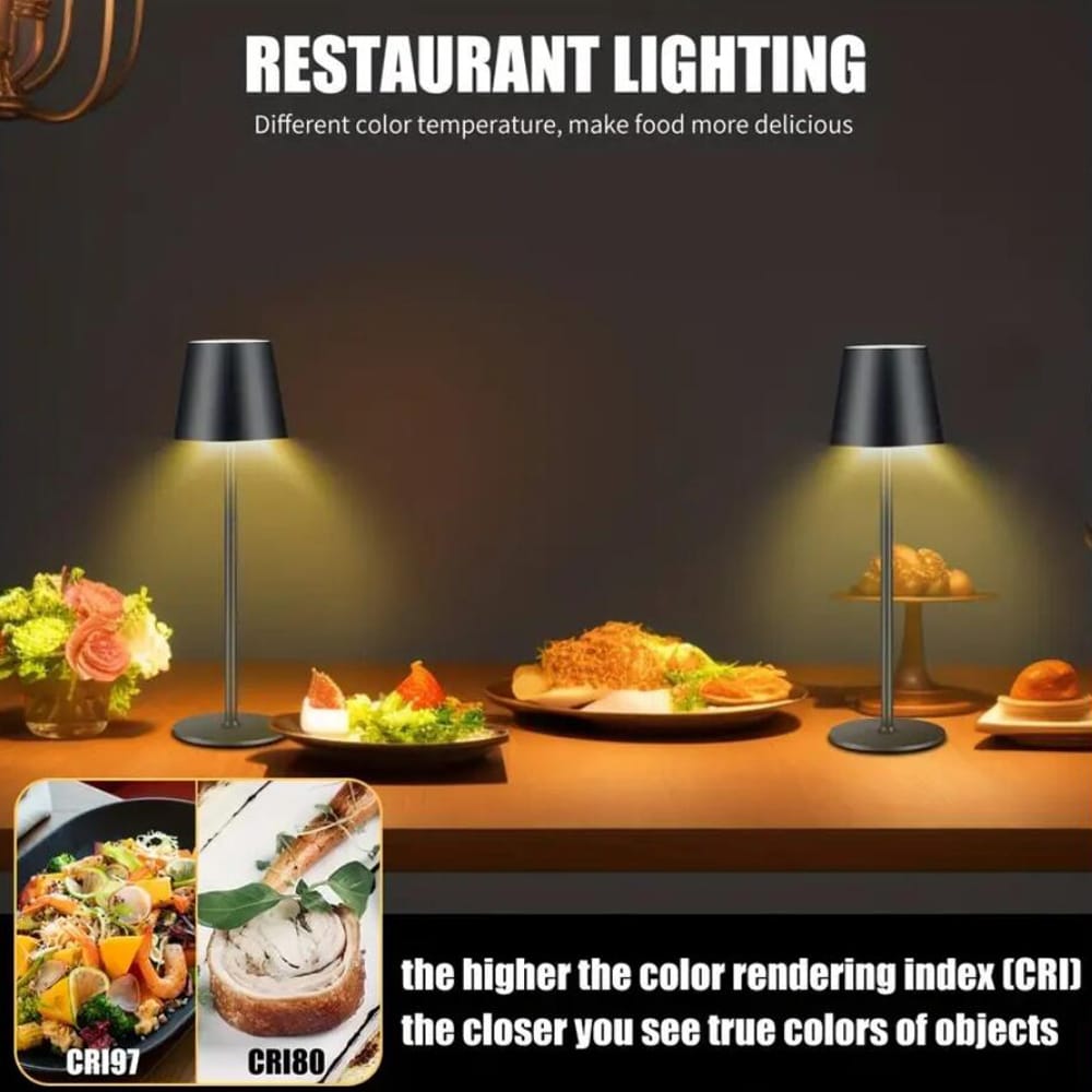 "Moderne LED-bordlampe med touch-funksjon, oppladbar, minimalistisk design i smijern og ABS, perfekt for bord og nattbord."