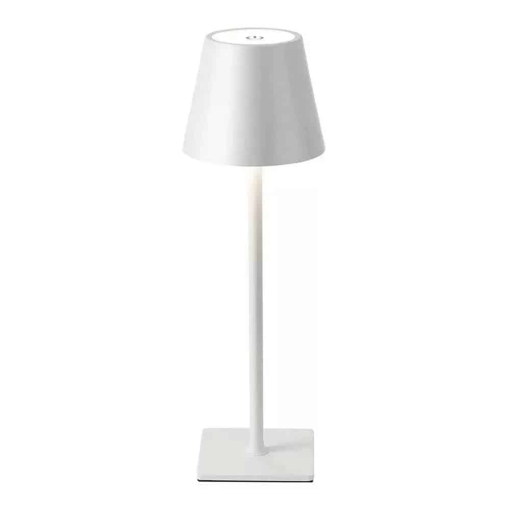 "Moderne LED-bordlampe med touch-funksjon, oppladbar, minimalistisk design i smijern og ABS, perfekt for bord og nattbord."