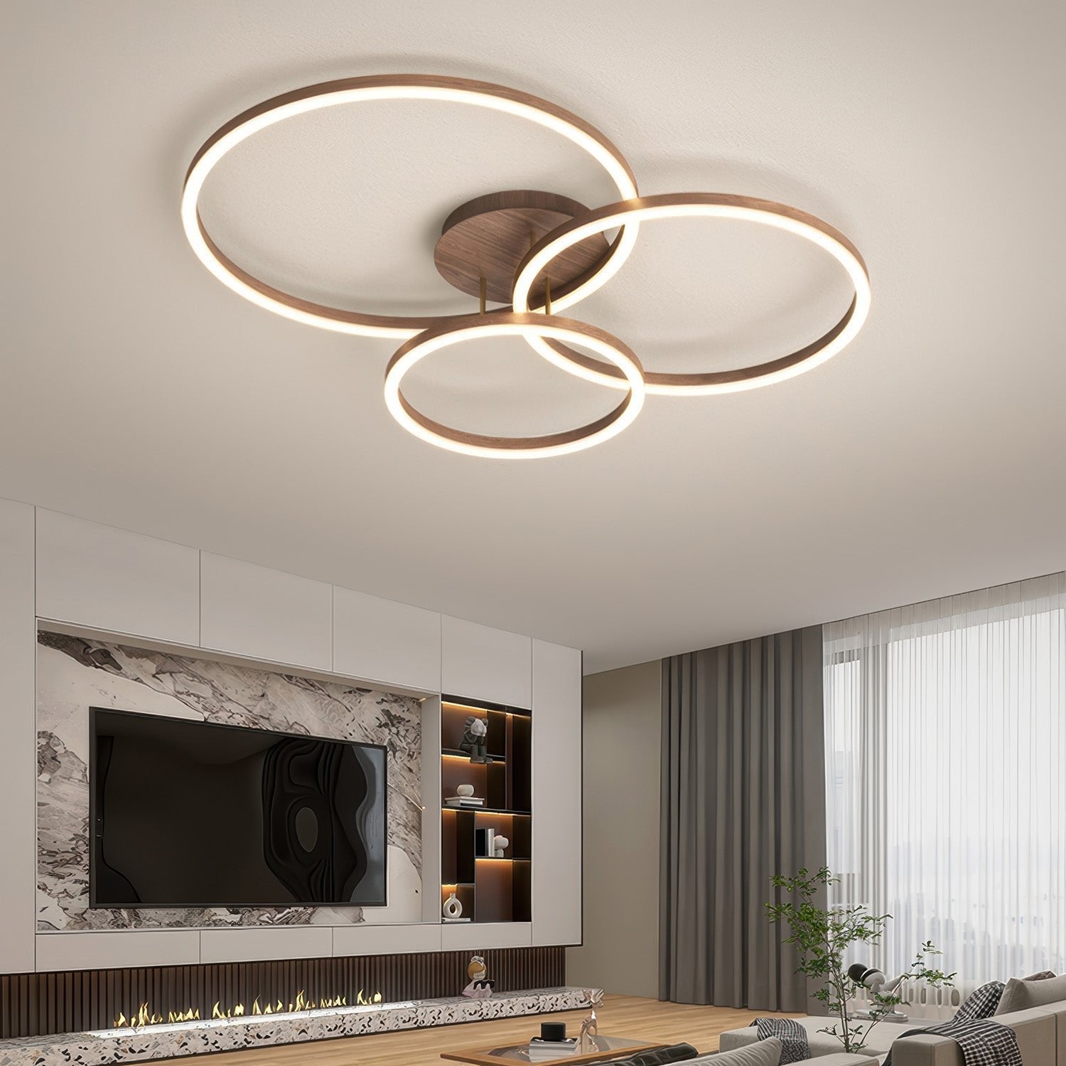 "Moderne LED takarmatur med geometrisk design, energiøkonomisk belysning, perfekt for moderne interiør."