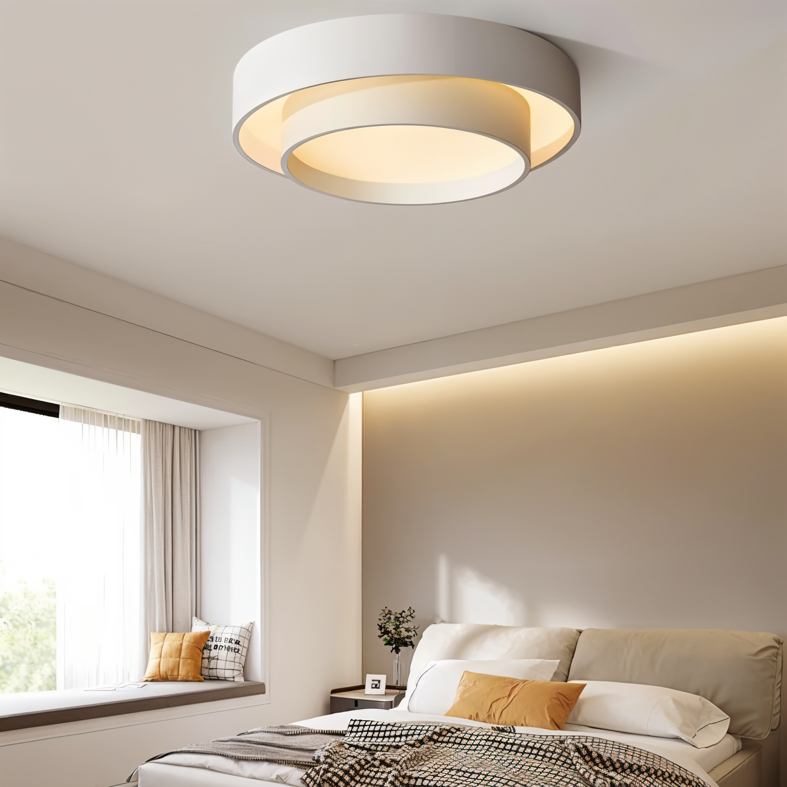 Elegant sirkulær LED taklampe med moderne dobbeltlags design. Perfekt for hjemmeinnredning.