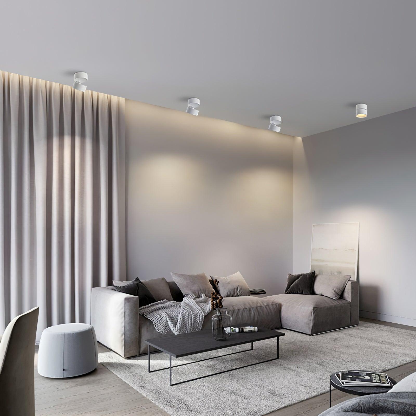 Moderne LED taklampe, roterbar, stilrent design, hvit-svart finish, 475x475, skjerper kunstverk, funksjonell belysning.