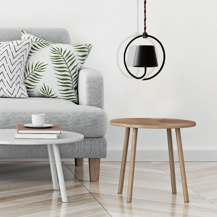 "Moderne oppladbar LED pendellampe i minimalistisk design, hvit skjerm, værbestandig, egnet for innendørs/utendørs bruk"
