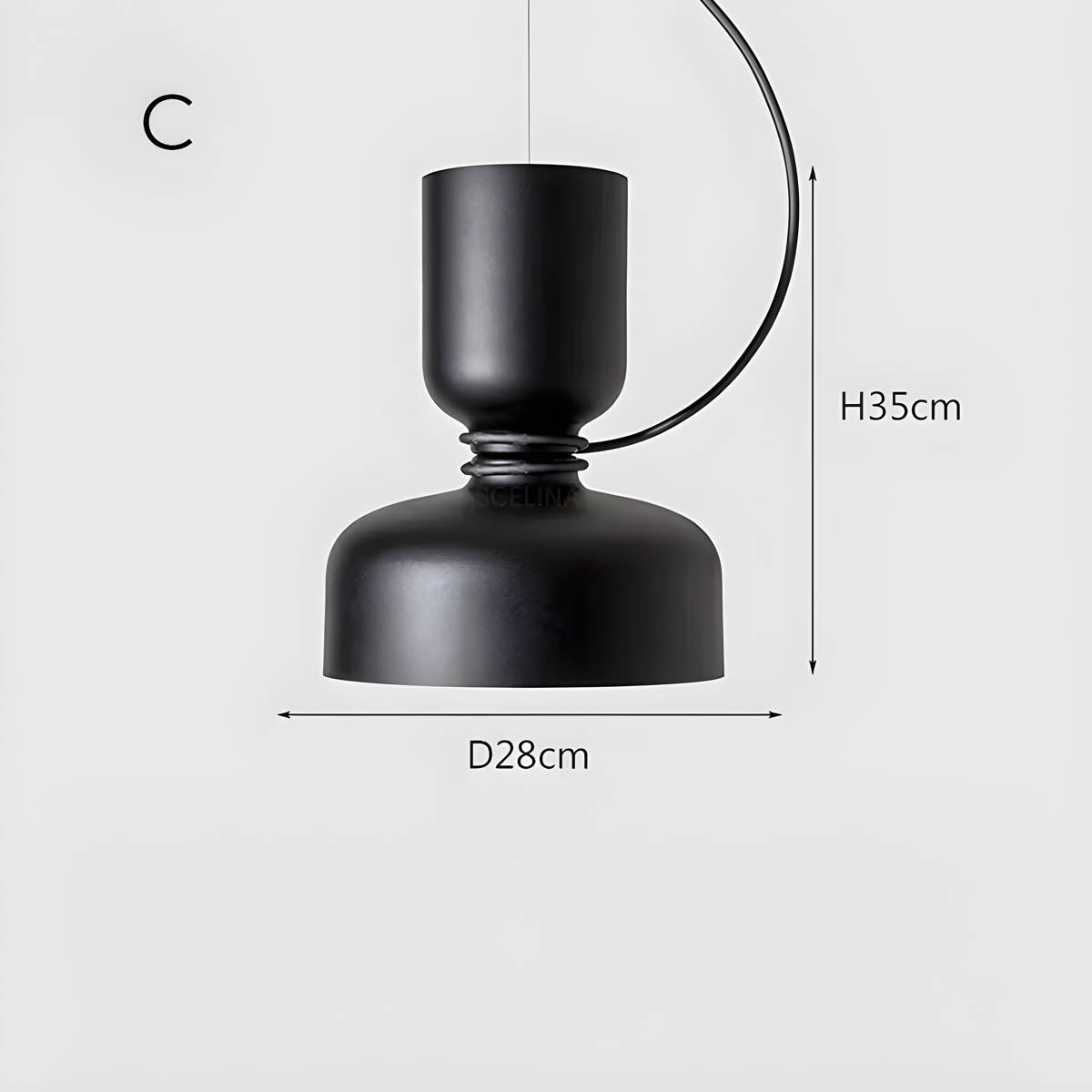 "Moderne pendellampe med geometrisk design, sirkulær form, og dristige kurver, perfekt for interiørbelysning."