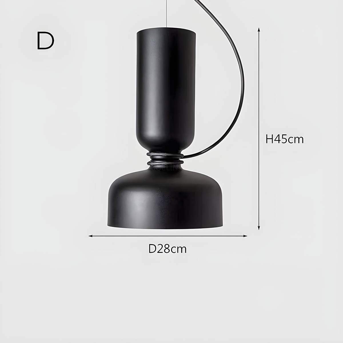 "Moderne pendellampe med geometrisk design, sirkulær form, og dristige kurver, perfekt for interiørbelysning."