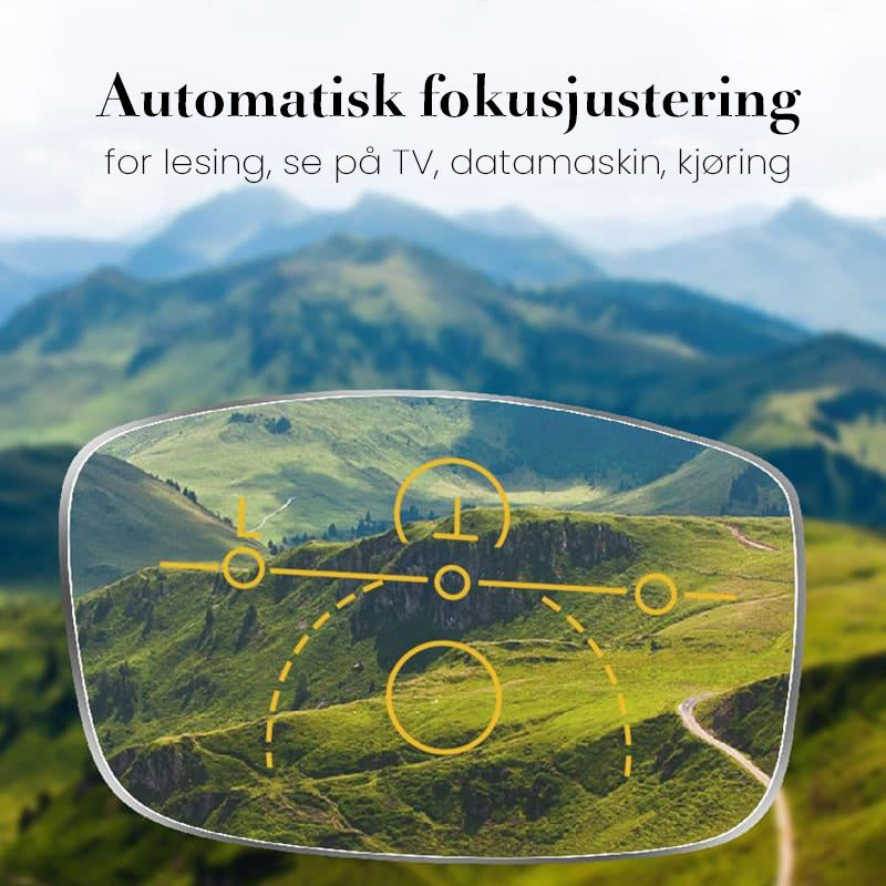 "Moderne progressive lesebriller mot blått lys, ultralette titanrammer, frontvisning for synskomfort."