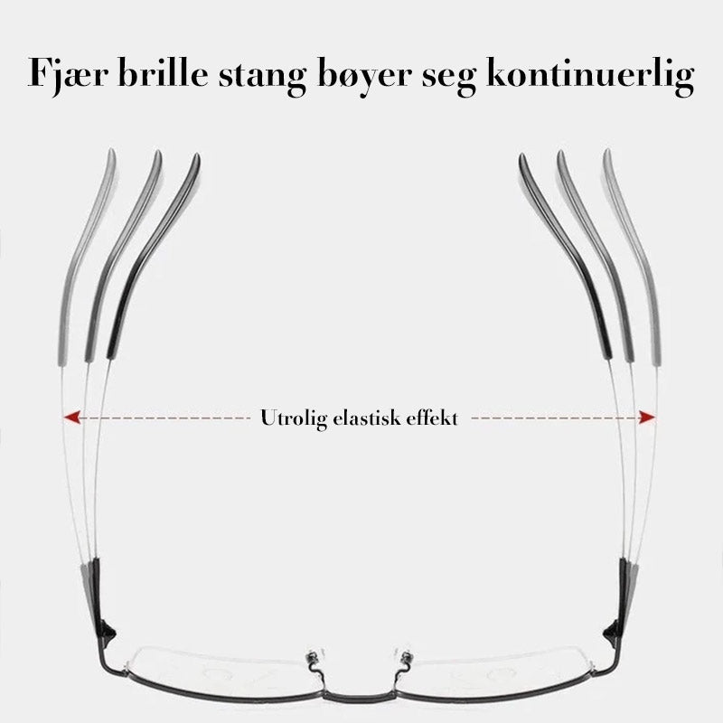 "Moderne progressive lesebriller mot blått lys, ultralette titanrammer, frontvisning for synskomfort."