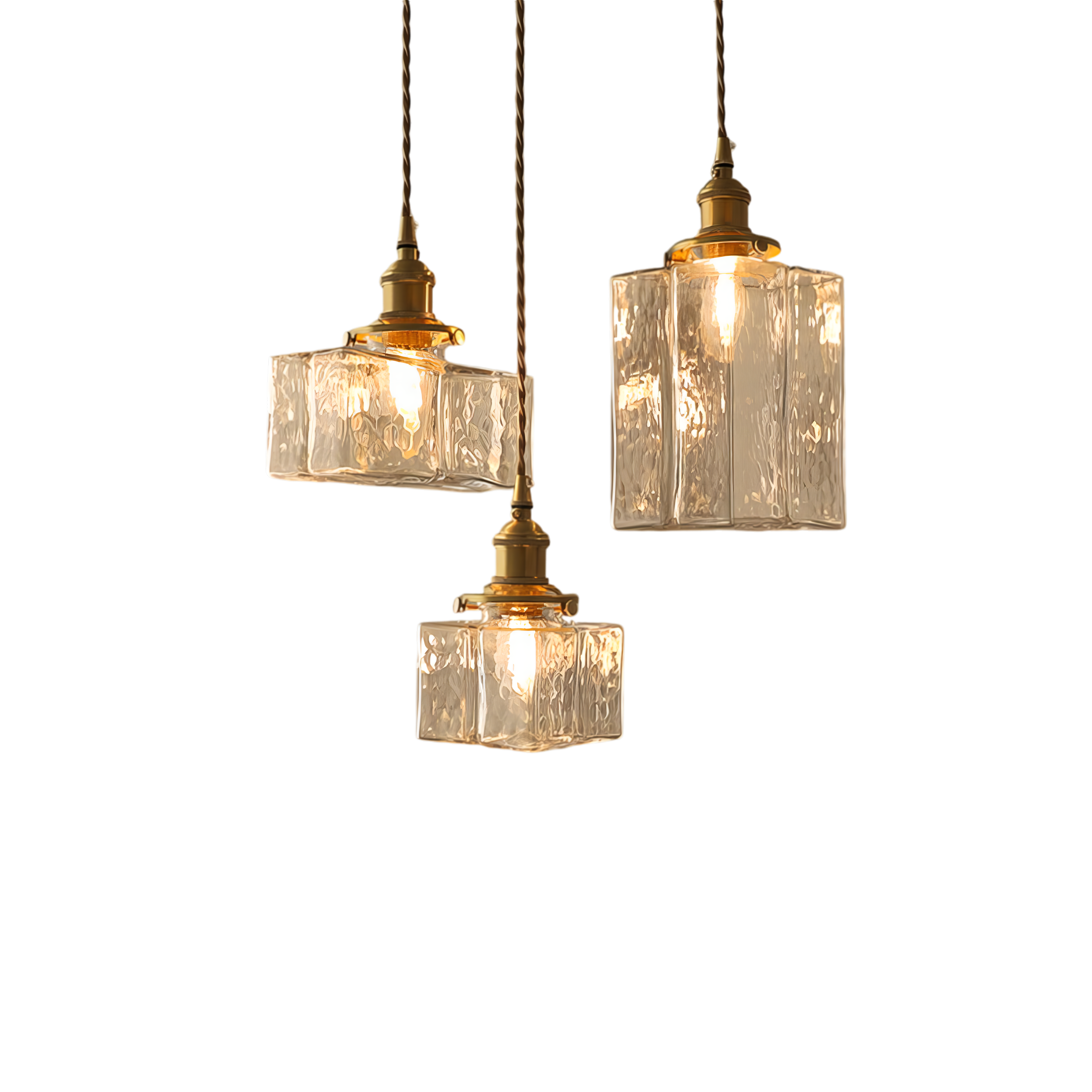 "Moderne retro glasslampe med sofistikerte gullfargede ledninger, elegant hengende design for luksuriøst interiør."