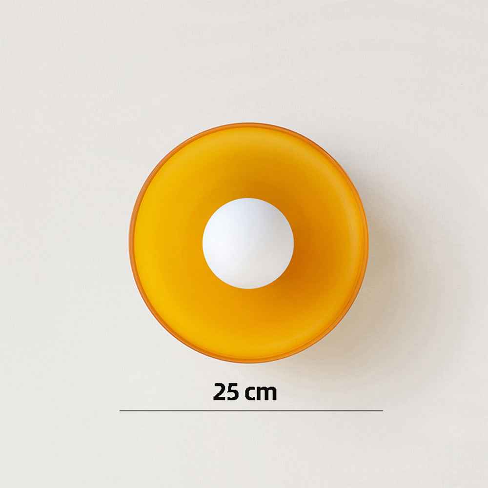"Moderne rund taklampe med varm belysning, sofistikert glassdesign i grønn, hvit eller rosa matt finish."