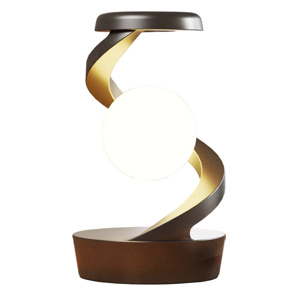 Moderne svevende lampe med roterende LED-lys og trådløs lader. Futuristik bordlampe for hjemmeinnredning.