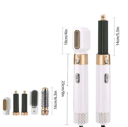 "Multifunksjonell 5-i-1 airstyler for proff hårstyling, med utskiftbare børstehoder og Coanda-effekt teknologi."