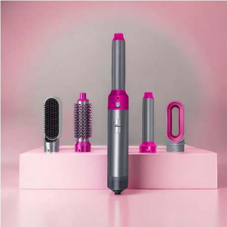 "Multifunksjonell 5-i-1 airstyler for proff hårstyling, med utskiftbare børstehoder og Coanda-effekt teknologi."