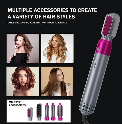 "Multifunksjonell 5-i-1 airstyler for proff hårstyling, med utskiftbare børstehoder og Coanda-effekt teknologi."