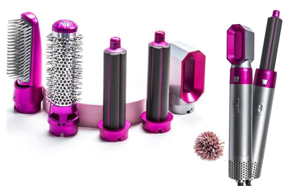 "Multifunksjonell 5-i-1 airstyler for proff hårstyling, med utskiftbare børstehoder og Coanda-effekt teknologi."
