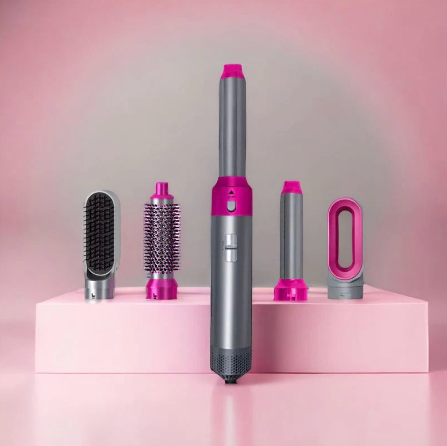 "Multifunksjonell 5-i-1 airstyler for proff hårstyling, med utskiftbare børstehoder og Coanda-effekt teknologi."