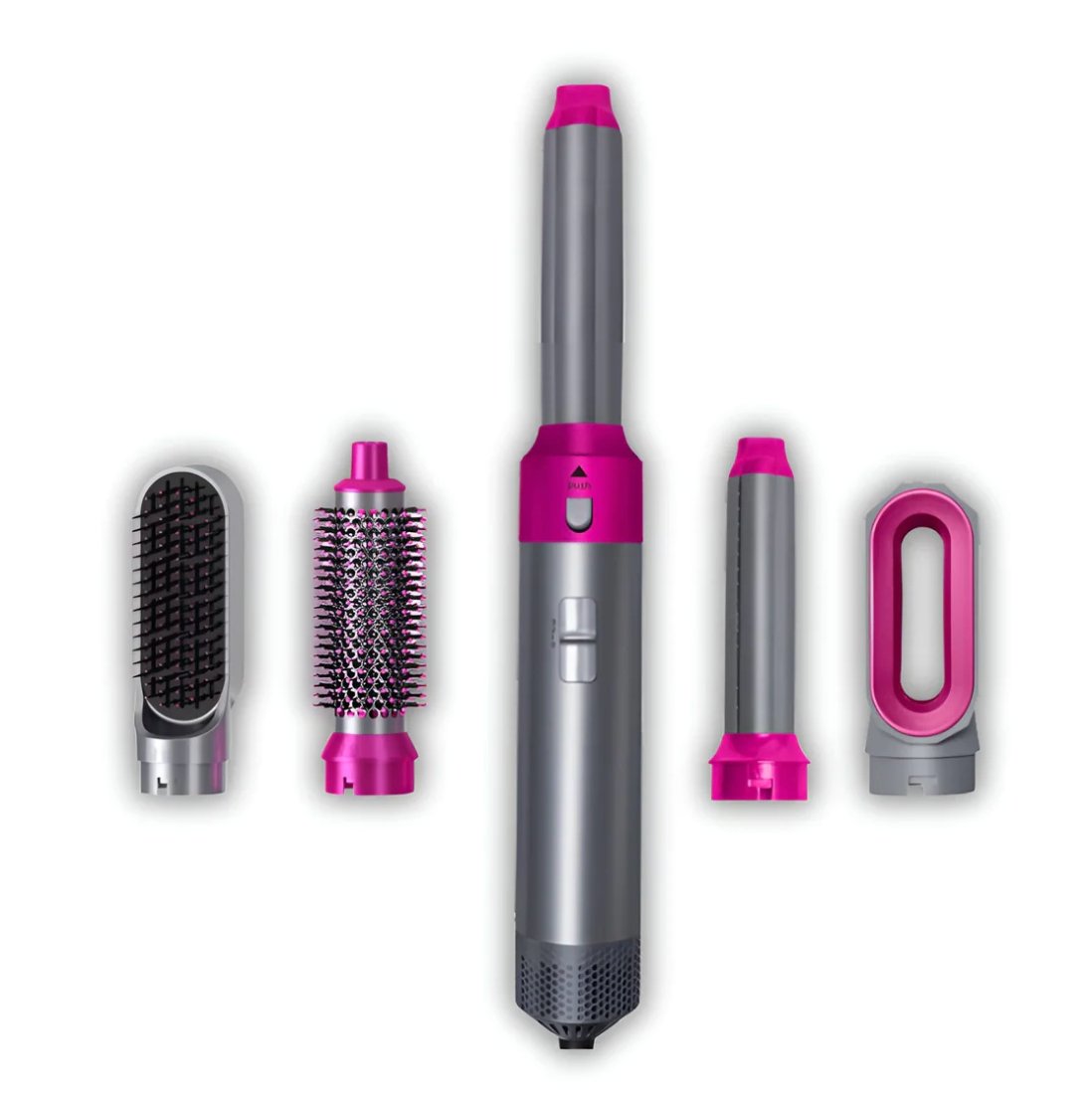 "Multifunksjonell 5-i-1 airstyler for proff hårstyling, med utskiftbare børstehoder og Coanda-effekt teknologi."