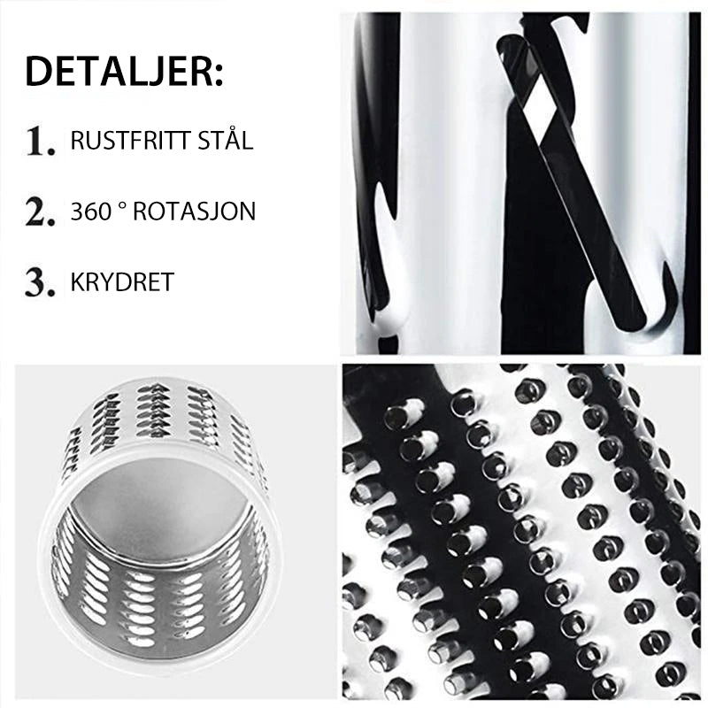 Multifunksjonell grønnsaksskjærer i rustfritt stål med skarpe blader, kompakt design, tilgjengelig i flere farger.
