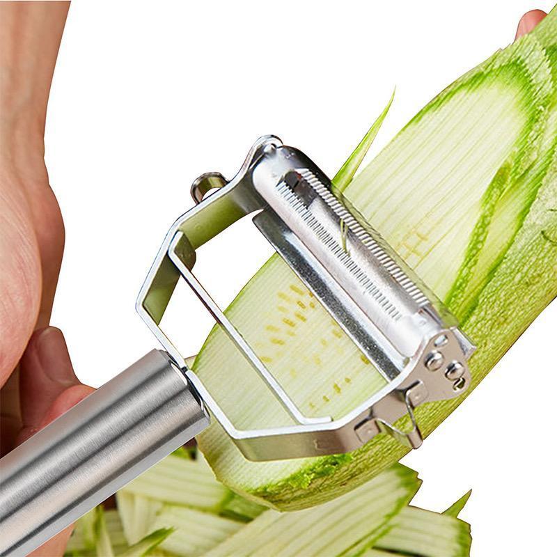 Multifunksjonell grønnsaksskreller i rustfritt stål med ergonomisk design og hengekrok. Enkel og effektiv i bruk.