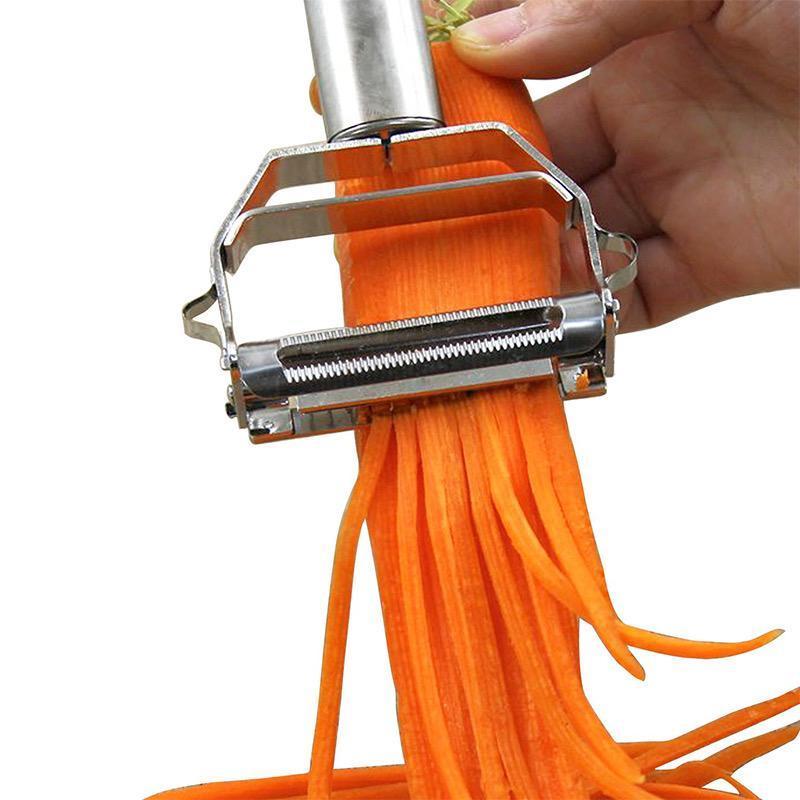 Multifunksjonell grønnsaksskreller i rustfritt stål med ergonomisk design og hengekrok. Enkel og effektiv i bruk.