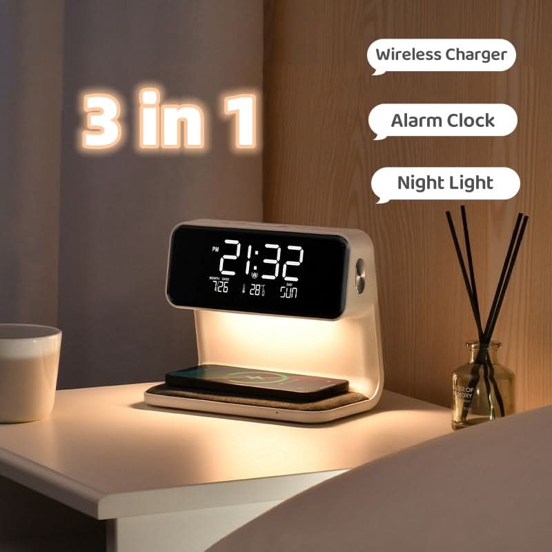 Bordlampe med trådløs lader for mobil, justerbar LED-lampe og berøringskontroll, plassbesparende for nattbord.