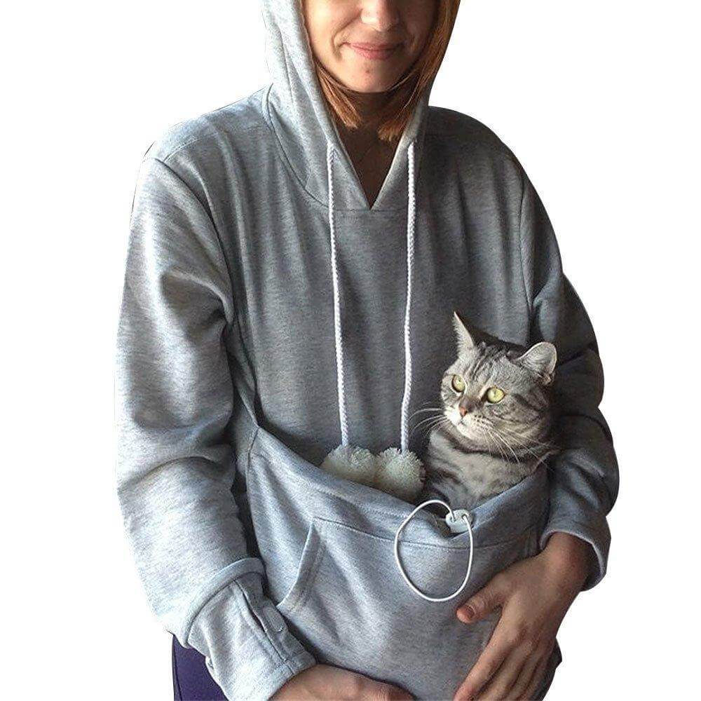 Praktisk katte hettegenser med sikker, dyp kattelomme som gir et trygt og varmt sted for kjæledyret ditt.