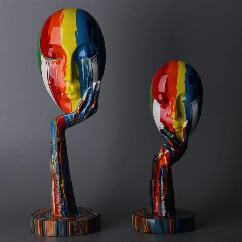 Kvinnelig dekorativ maske i skinnende gul resin, abstrakt kunst for veggdekor i hjemmet