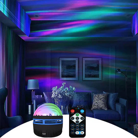 Fargerik nordlys projektorlampe, perfekt som stemningslys eller avslappende romdekorasjon. Skap magi!