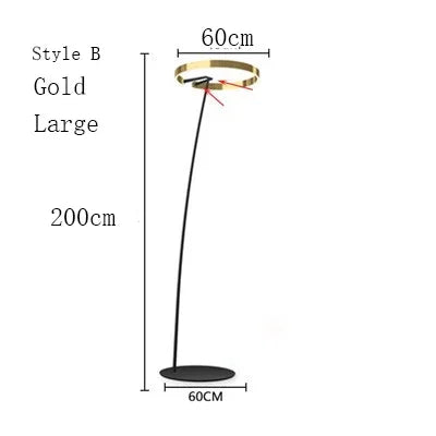 "Nordisk LED gulvlampe i minimalistisk design, tilgjengelig i gull, roségull og svart. Perfekt for moderne interiør."