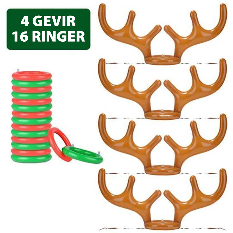 "Oppblåsbart, rødt og grønt gevir spill i julestil for festlig ringkast. Perfekt for innendørs og utendørs julefeiring."