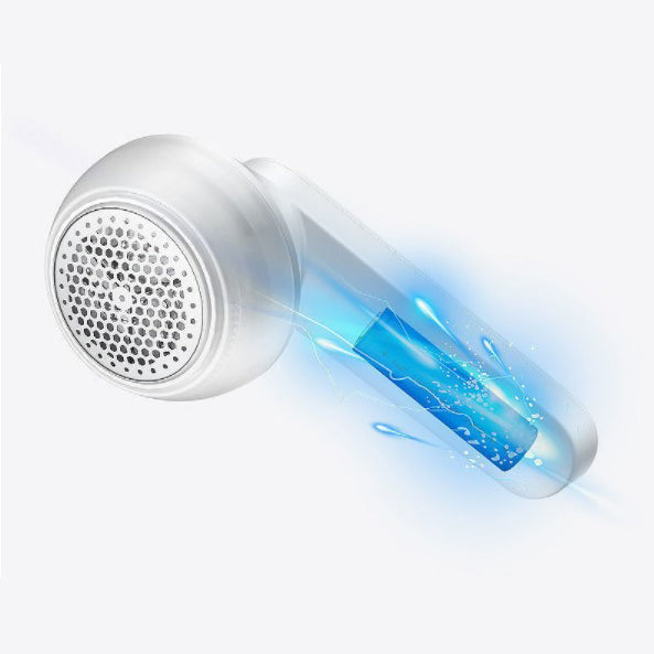 Oppladbar hvit/grønn stofflofjerner med kraftig motor for glatte plagg, stilrent design og bionic-honeycomb mesh.